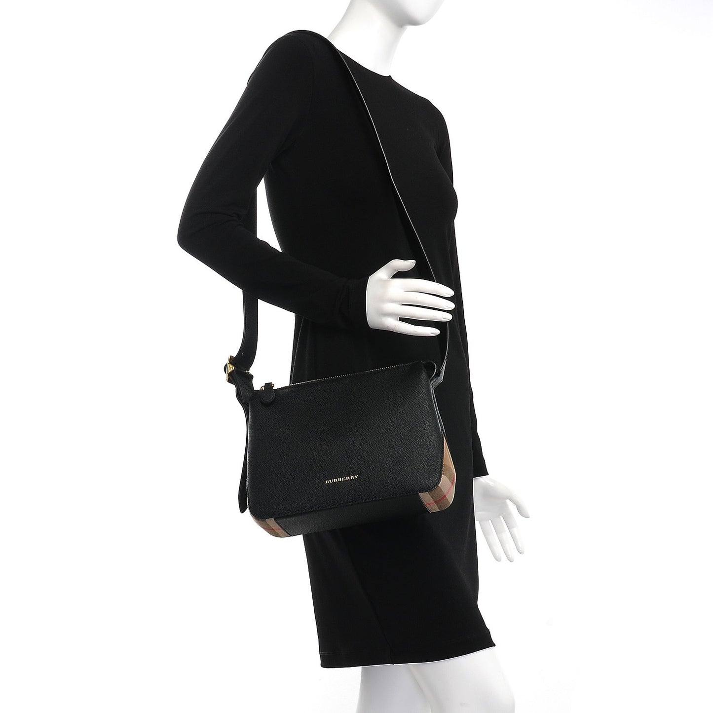 Soft Grain Calfskin House Check Small Helmsley Crossbody Black