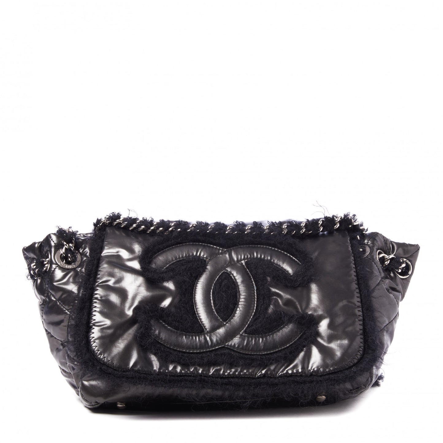 Vinyl Mohair Trimmed Accordion Arctic Polar Ice Flap Black