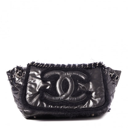 Chanel Vinyl Mohair Trimmed Accordion Arctic Polar Ice Flap Black 1 of 8