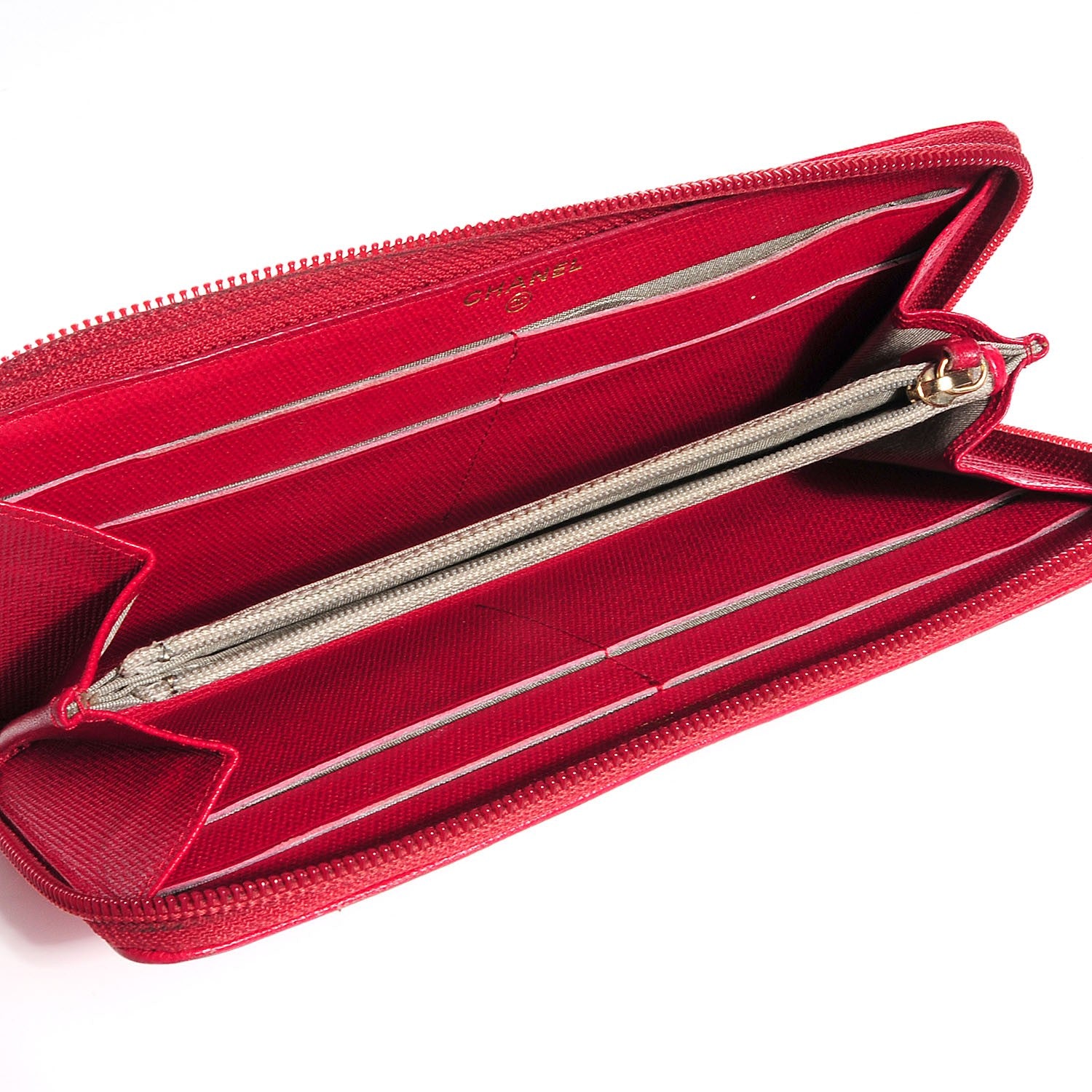 Chanel Textured Calfskin Zip Around Wallet Red 5 of 9