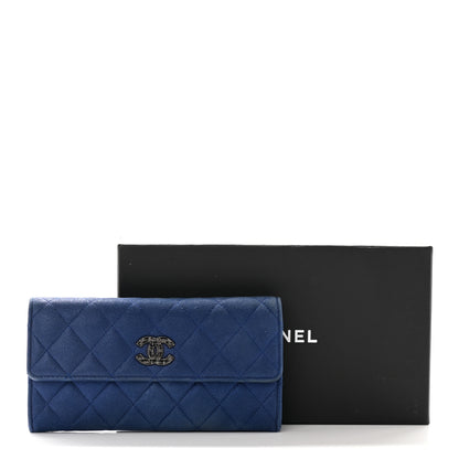 Chanel Iridescent Calfskin Quilted CC Large Gusset Flap Wallet Blue 15 of 15