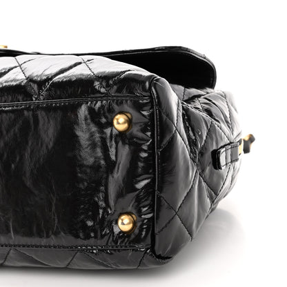 Chanel Shiny Crumpled Calfskin Quilted Large Bowling Bag Black 9 of 10