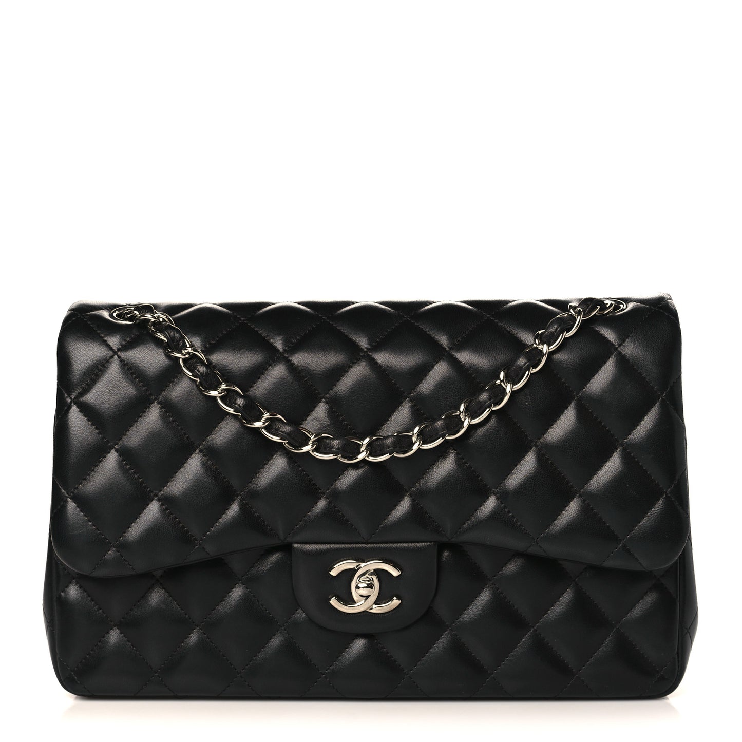 Lambskin Quilted Jumbo Double Flap Black