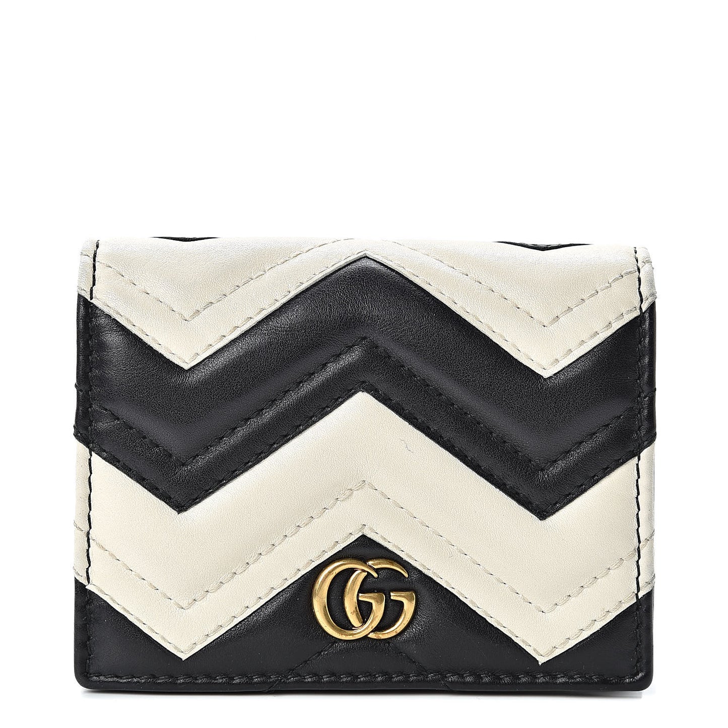 Calfskin Matelasse GG Marmont Card Case Wallet Black White