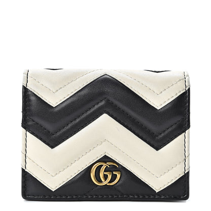 Gucci Calfskin Matelasse GG Marmont Card Case Wallet Black White 1 of 9