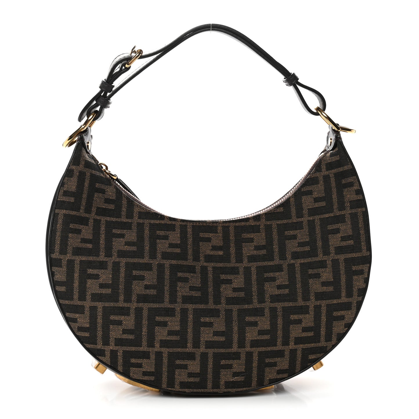 Fabric Jacquard Vitello Grace FF 1974 Small Fendigraphy Hobo Bag Tobacco Moro Ebano