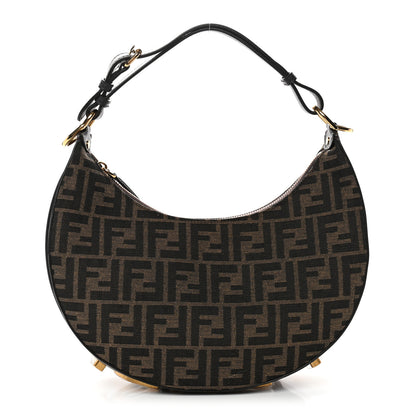 Fendi Fabric Jacquard Vitello Grace FF 1974 Small Fendigraphy Hobo Bag Tobacco Moro Ebano 1 of 10