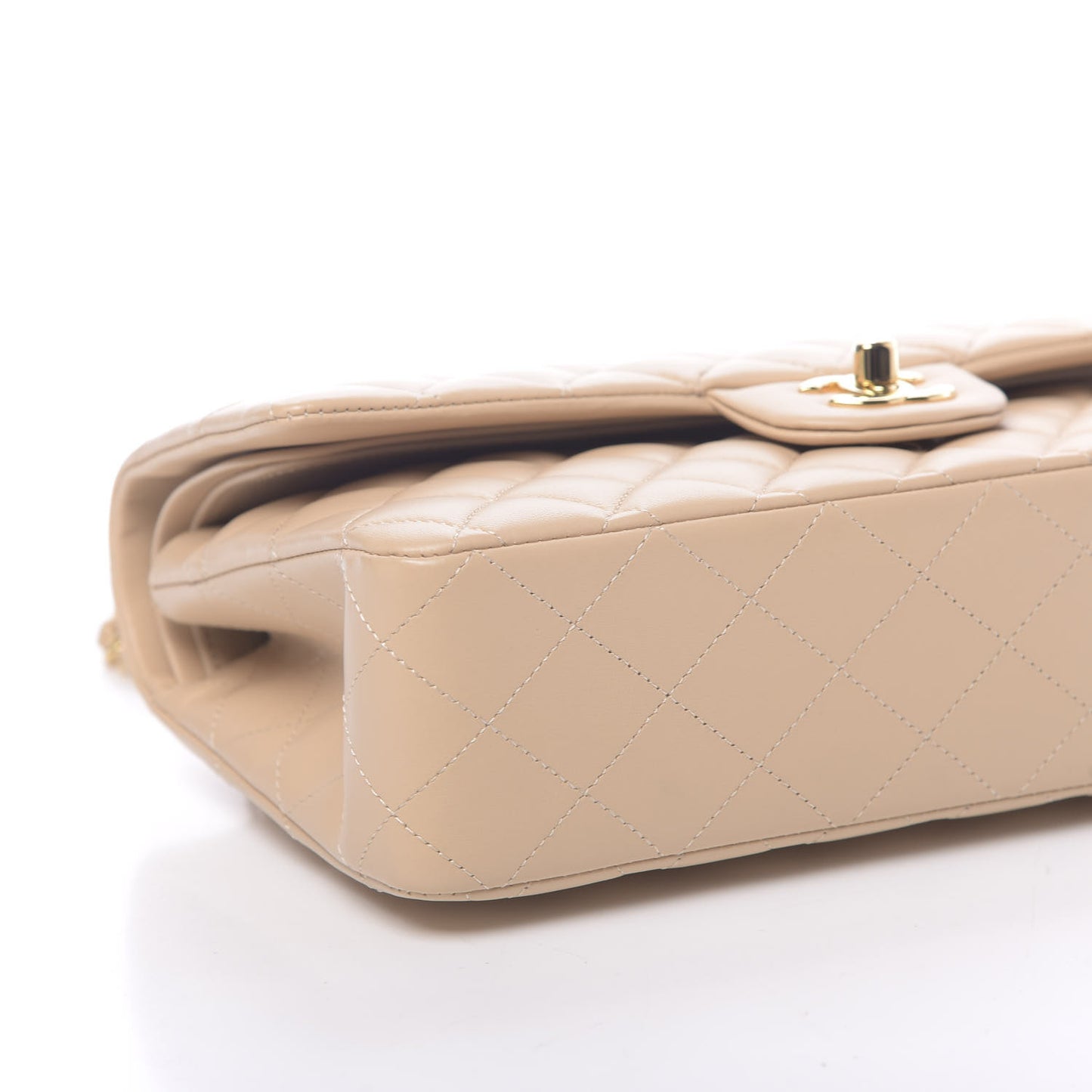 Lambskin Quilted Medium Double Flap Beige