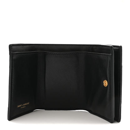 Saint Laurent Grain De Poudre Matelasse Chevron Monogram Origami Tiny Wallet Black 5 of 7