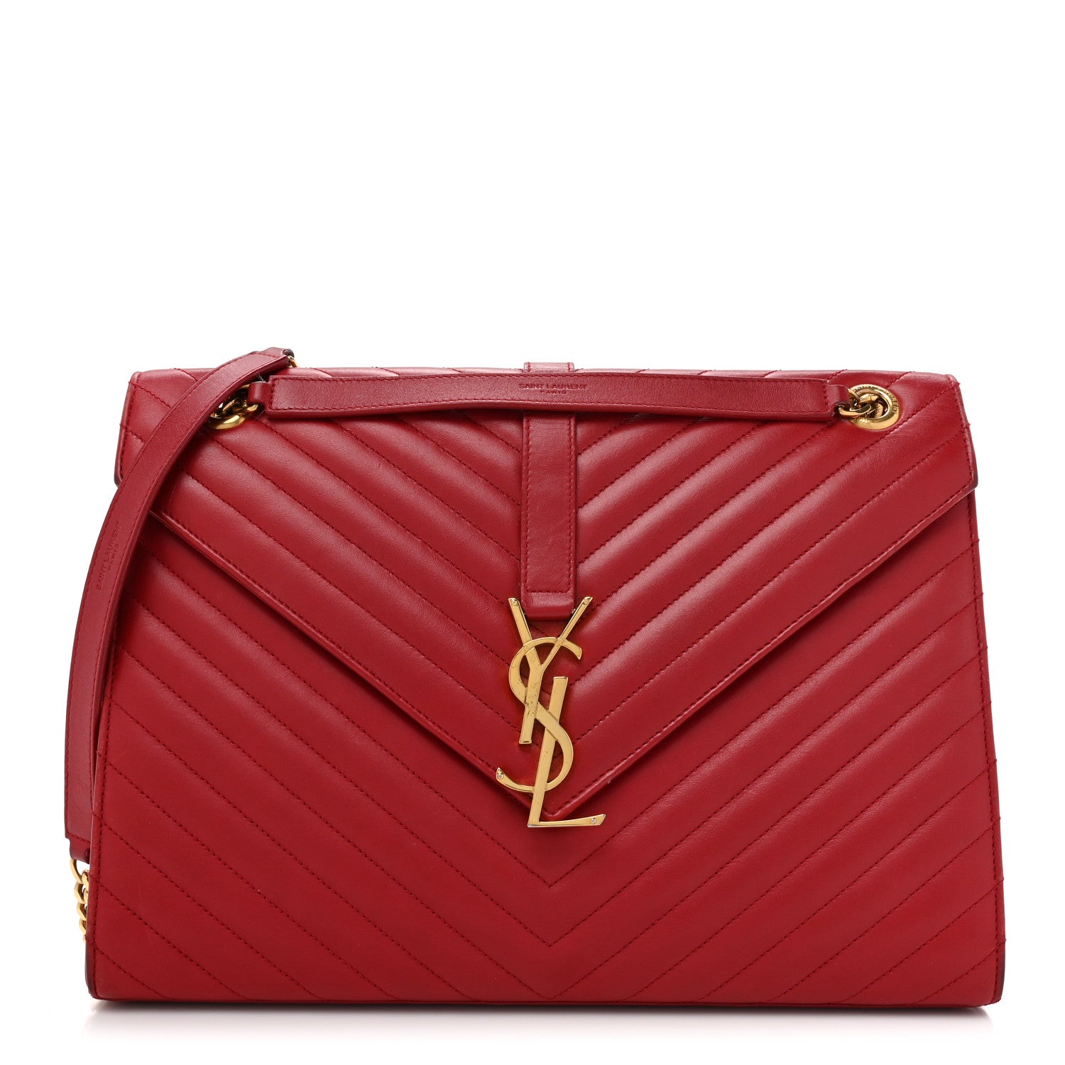 Saint Laurent Smooth Calfskin Matelasse Chevron Large Monogram Satchel Lipstick Red 1 of 20