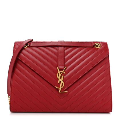 Saint Laurent Smooth Calfskin Matelasse Chevron Large Monogram Satchel Lipstick Red 1 of 20