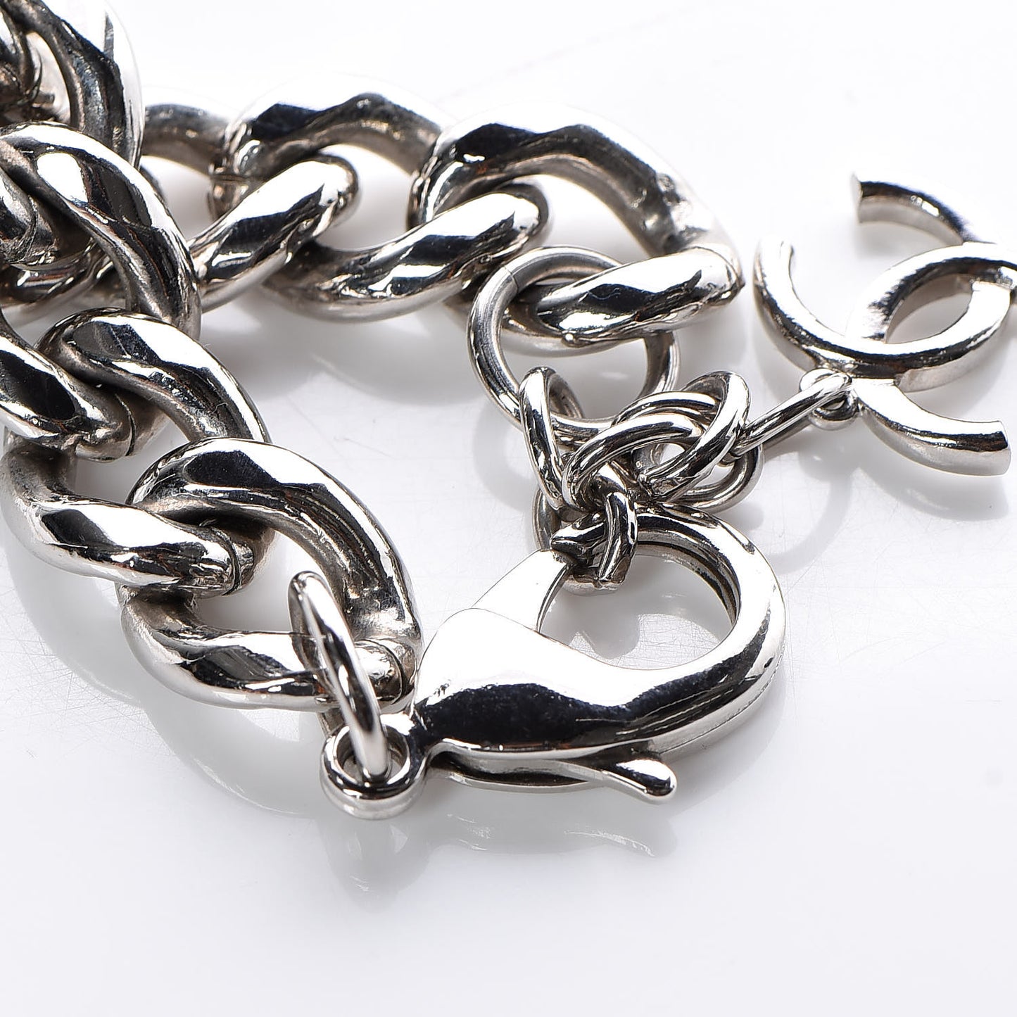 Plexiglass Pearl CC Padlock Bracelet Silver