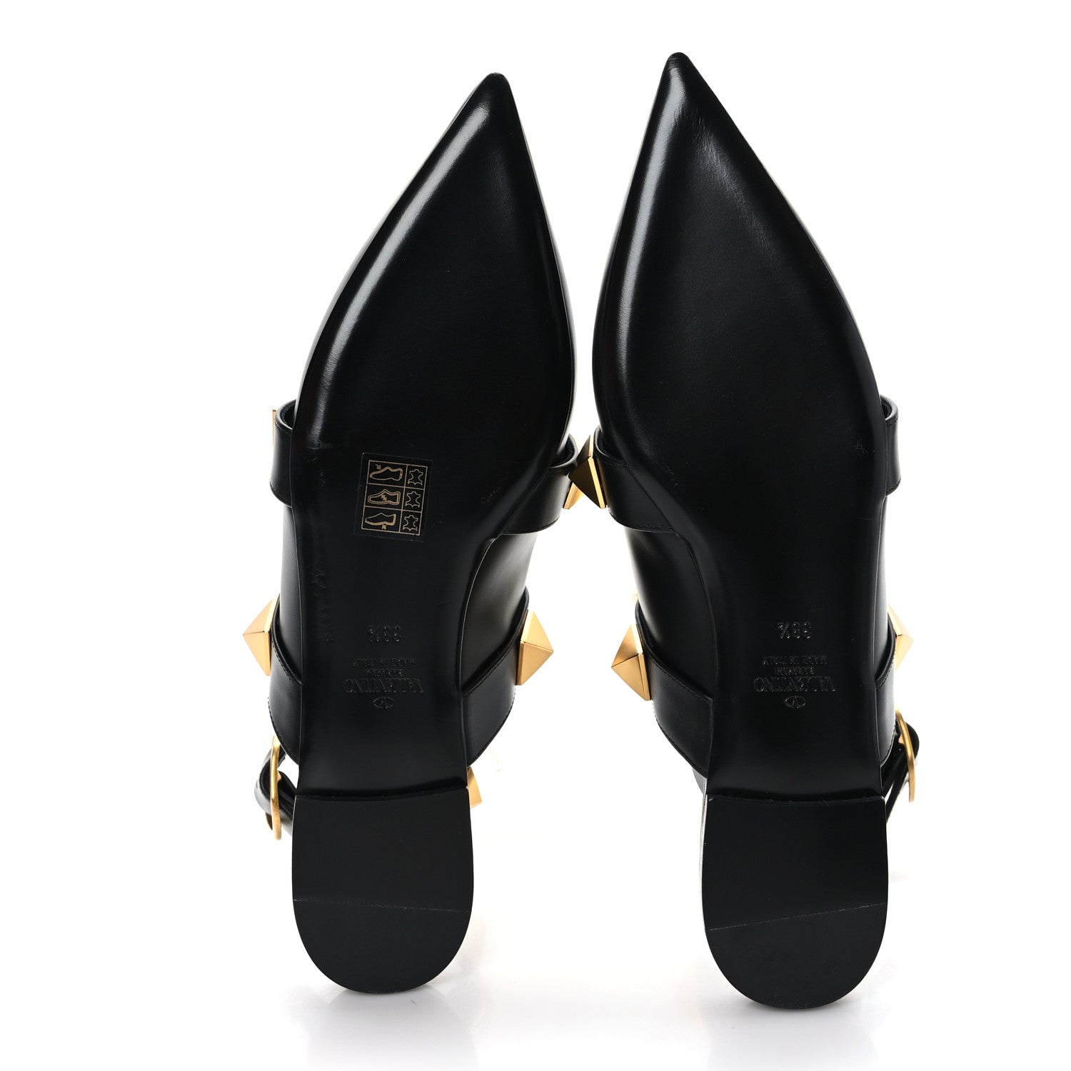 Valentino Garavani Calfskin Roman Stud Ankle Strap Flat Mules 38.5 Black 5 of 8