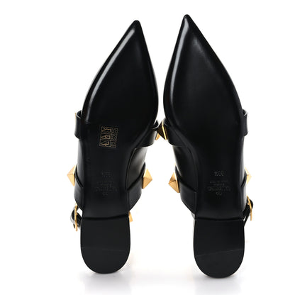 Valentino Garavani Calfskin Roman Stud Ankle Strap Flat Mules 38.5 Black 5 of 8