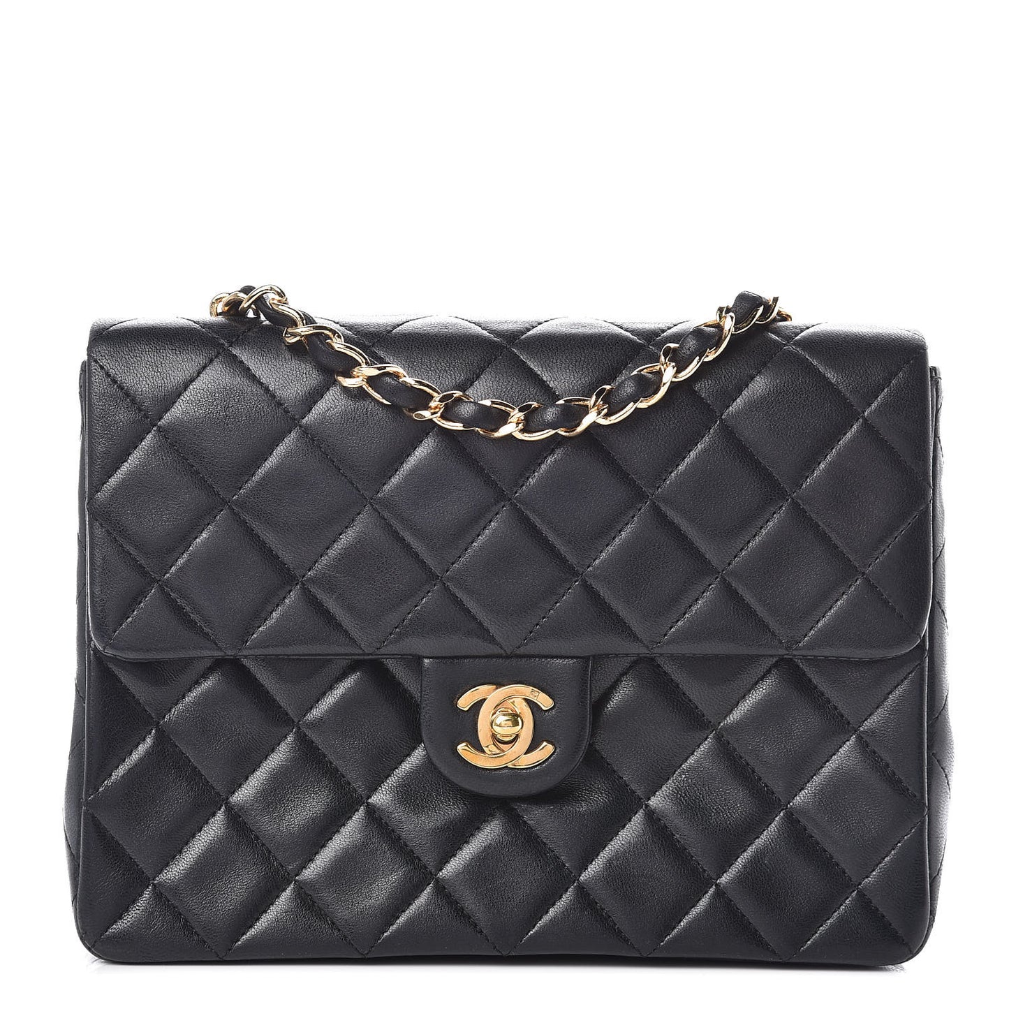 Lambskin Quilted Mini Square Flap Black