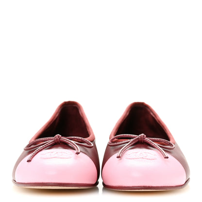 Chanel Lambskin Cap Toe CC Ballerina Flats 37.5 Burgundy Pink 3 of 10