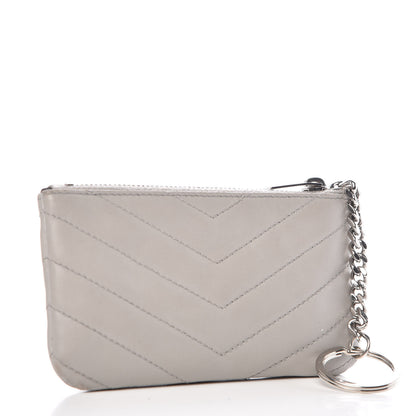 Saint Laurent Calfskin Matelasse Monogram Key Pouch Light Grey 3 of 9