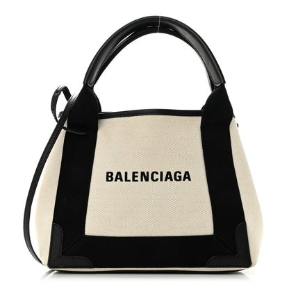 Balenciaga Cotton Canvas Calfskin Navy Cabas XS Natural Black 1 of 10