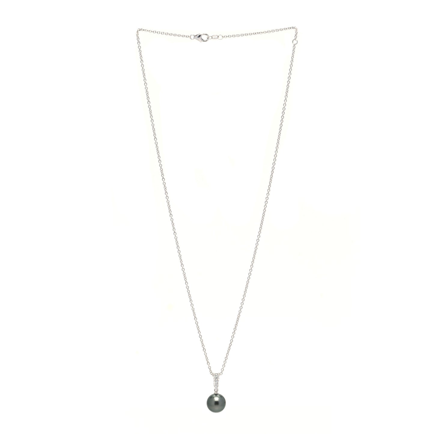 18K White Gold Diamond Black South Sea Pearl 10mm Morning Dew Pendant Necklace