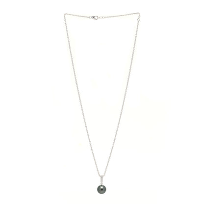 Mikimoto 18K White Gold Diamond Black South Sea Pearl 10mm Morning Dew Pendant Necklace 3 of 7