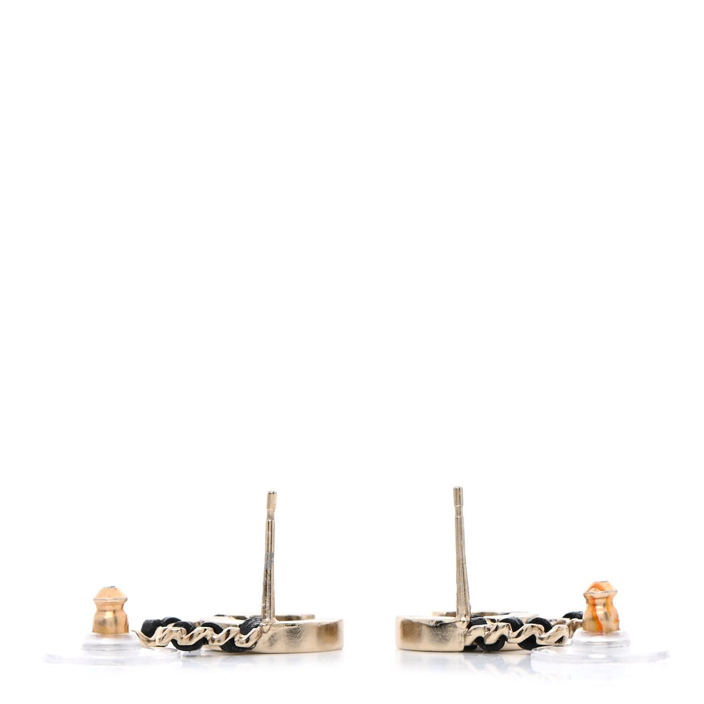 Crystal Baguette Lambskin Chain CC Vintage Allure Stud Earrings Black Gold