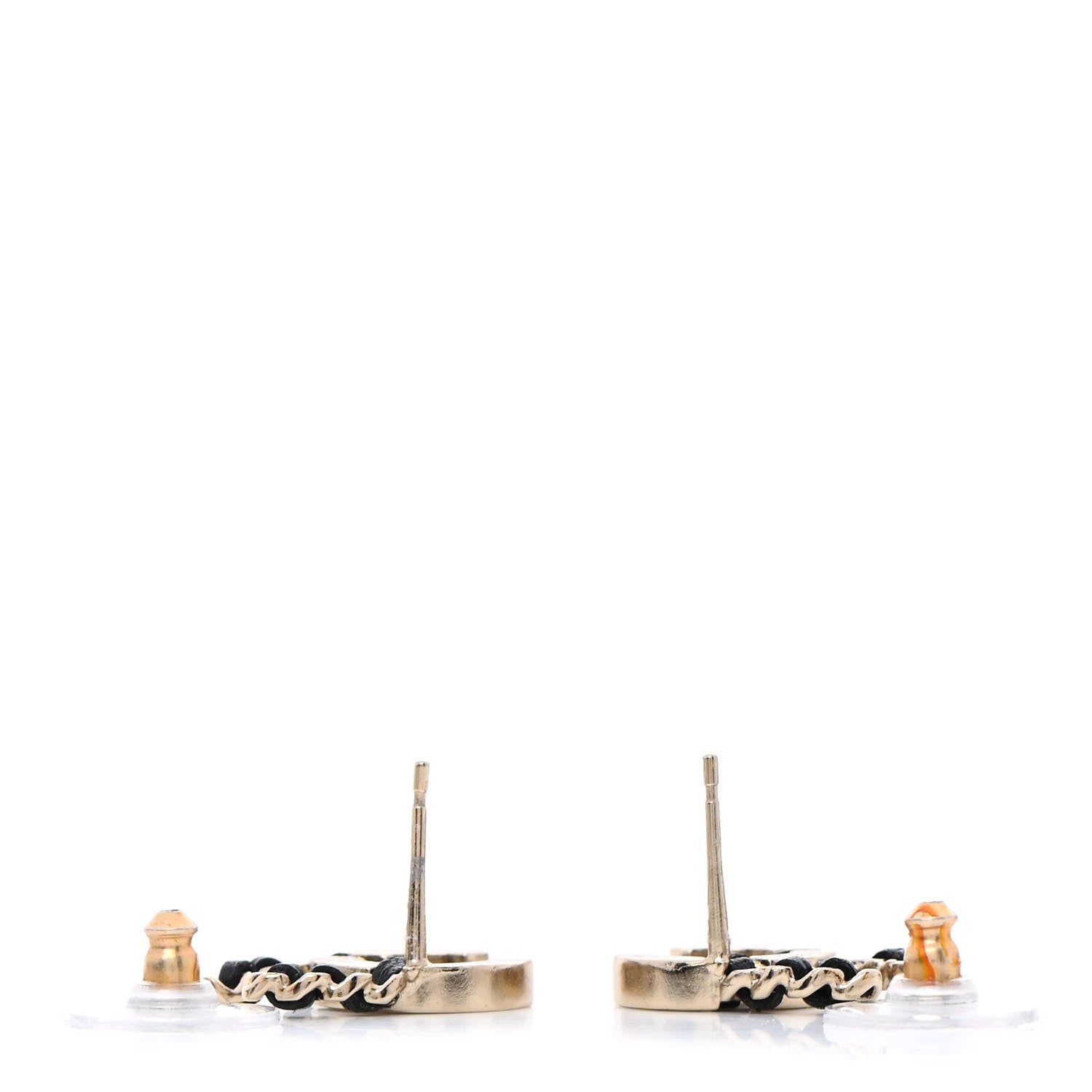 Chanel Crystal Baguette Lambskin Chain CC Vintage Allure Stud Earrings Black Gold 3 of 5