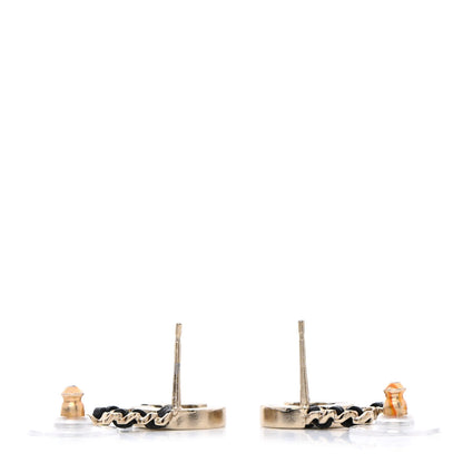 Chanel Crystal Baguette Lambskin Chain CC Vintage Allure Stud Earrings Black Gold 3 of 5