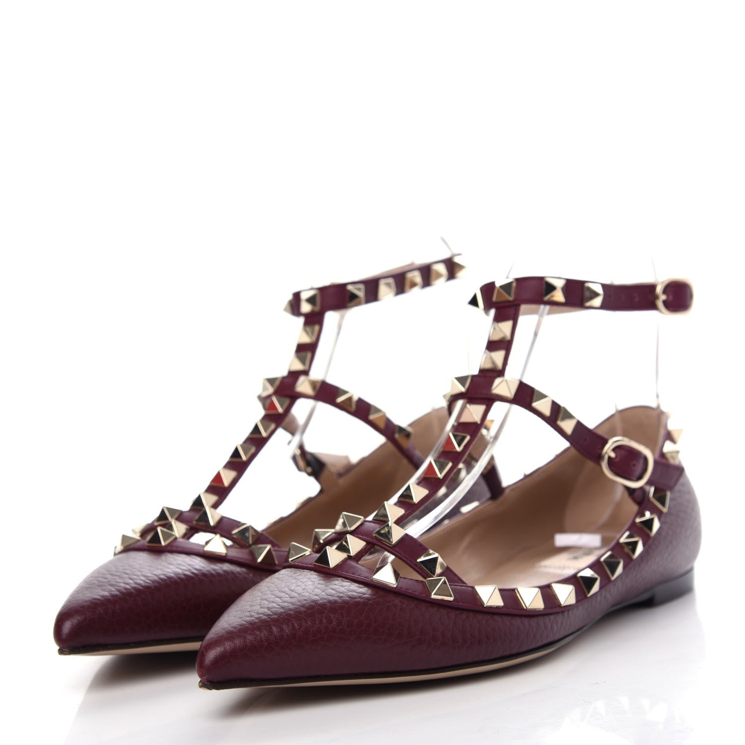 Valentino Garavani Pebbled Calfskin Rockstud Cage Ballerina Flats 36.5 Rubin 3 of 10