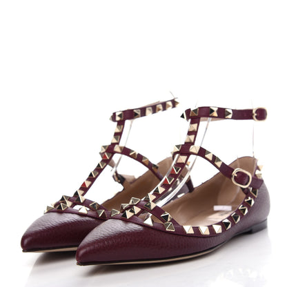 Valentino Garavani Pebbled Calfskin Rockstud Cage Ballerina Flats 36.5 Rubin 3 of 10