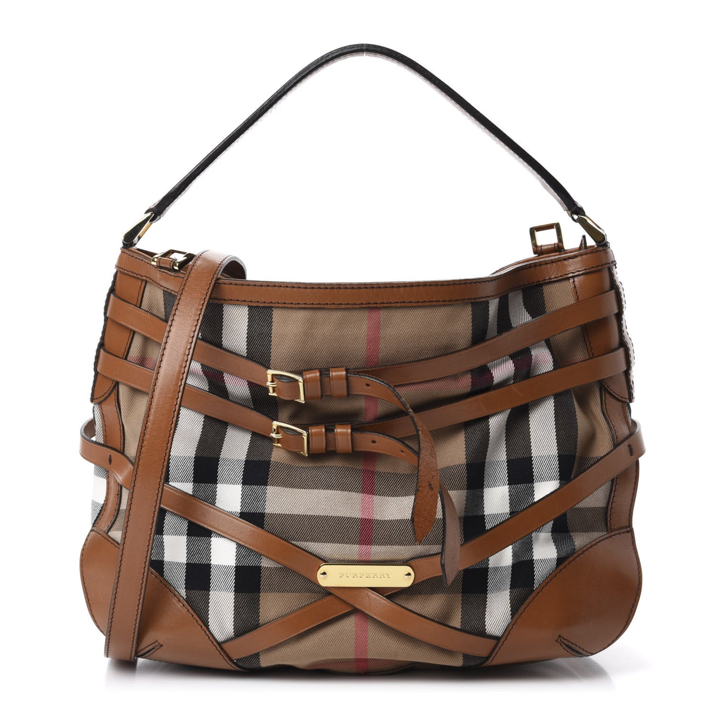 House Check Bridle Calfskin Small Dutton Hobo Light Tan