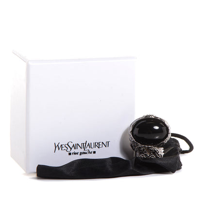 Saint Laurent Glass Cabochon Gunmetal Arty Ovale Ring 8 Black 5 of 5