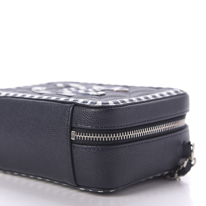 Chanel Caviar Quilted Striped Filigree Vanity Clutch With Chain Navy White 7 of 10