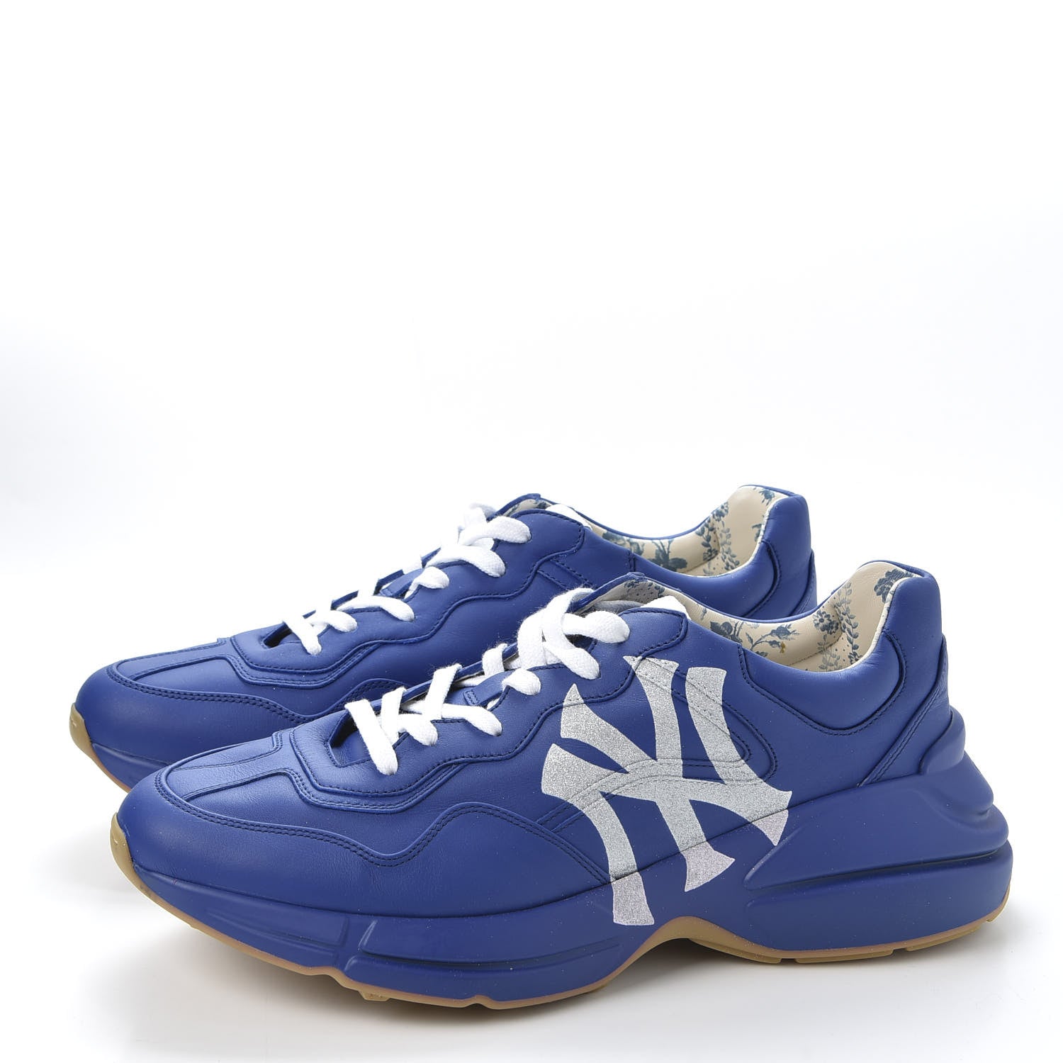 Gucci X MLB Calfskin NY Yankees Mens Rhyton Sneakers 10 Electric Blue 2 of 10