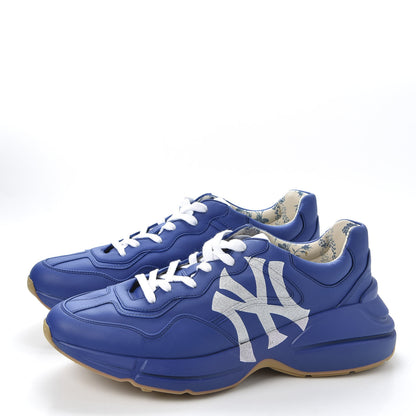 Gucci X MLB Calfskin NY Yankees Mens Rhyton Sneakers 10 Electric Blue 2 of 10