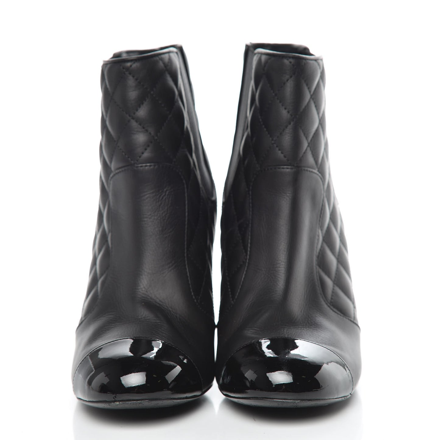 Lambskin Patent Quilted Wedge Ankle Boots 39 Black
