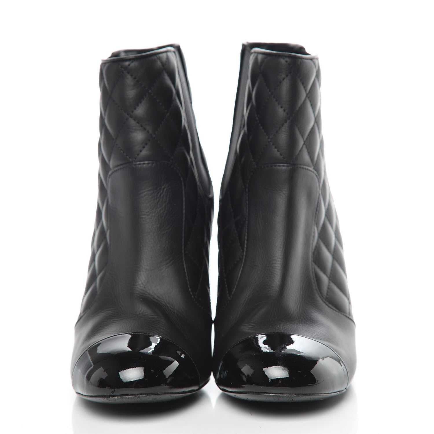 Chanel Lambskin Patent Quilted Wedge Ankle Boots 39 Black 2 of 14