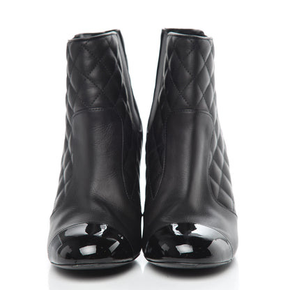 Chanel Lambskin Patent Quilted Wedge Ankle Boots 39 Black 2 of 14