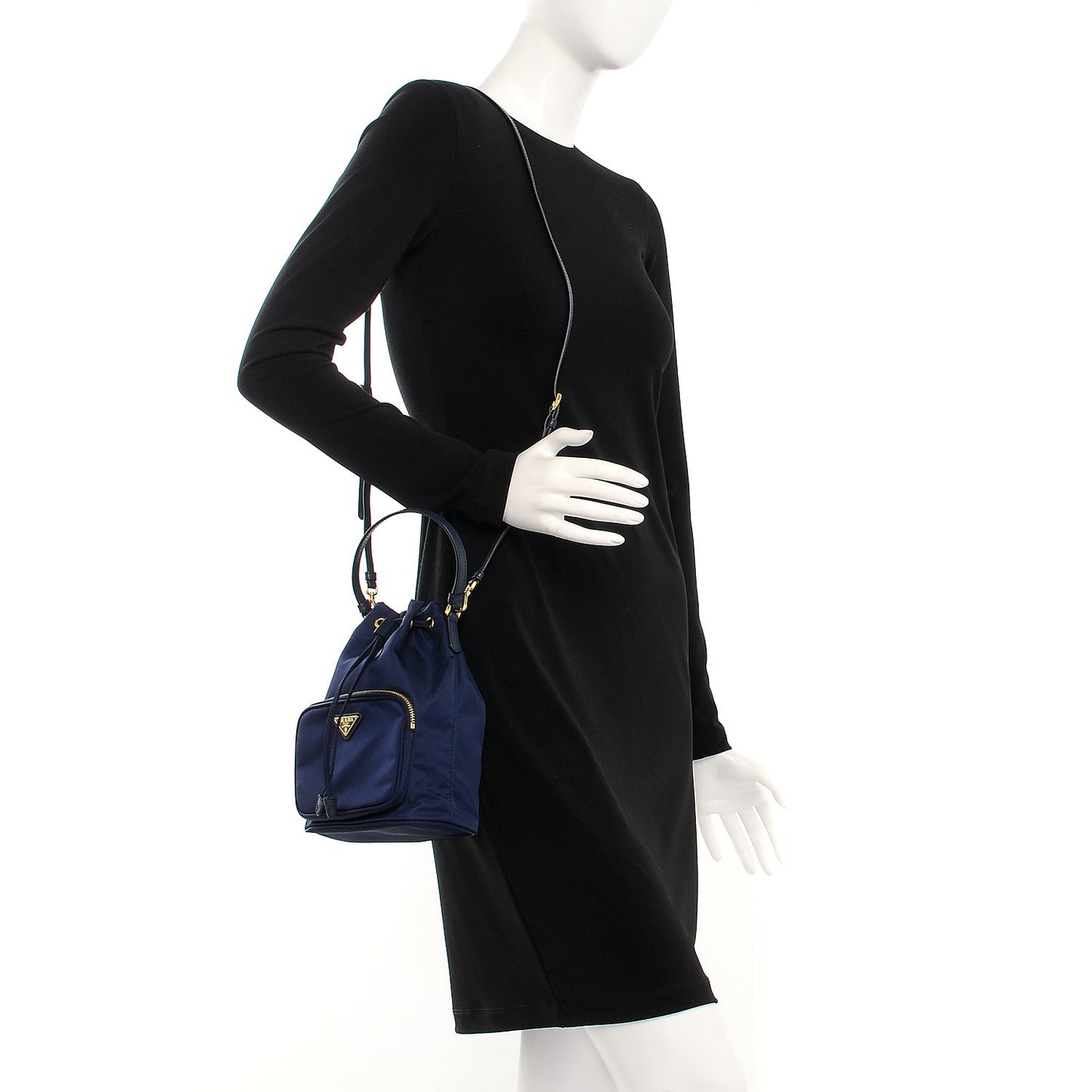 Re-Nylon Saffiano Mini Bucket Crossbody Bag Baltico