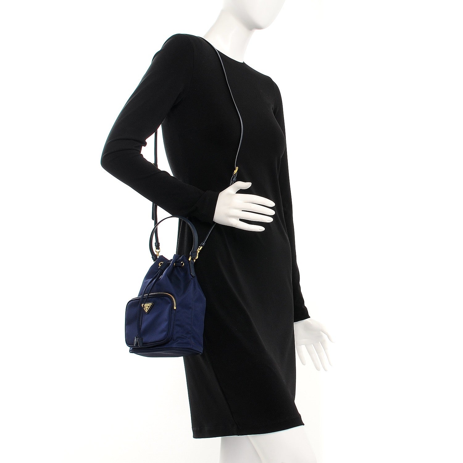 Prada Re-Nylon Saffiano Mini Bucket Crossbody Bag Baltico 2 of 7
