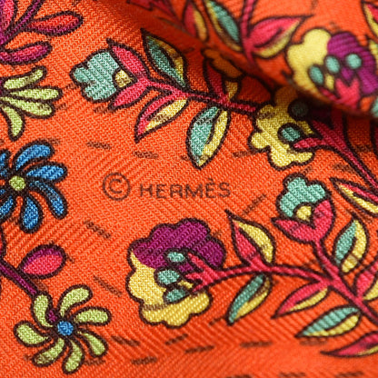 Hermes Cashmere Silk Pique Fleuri de Provence Shawl 140 Rouge Orange Turquiose 6 of 6