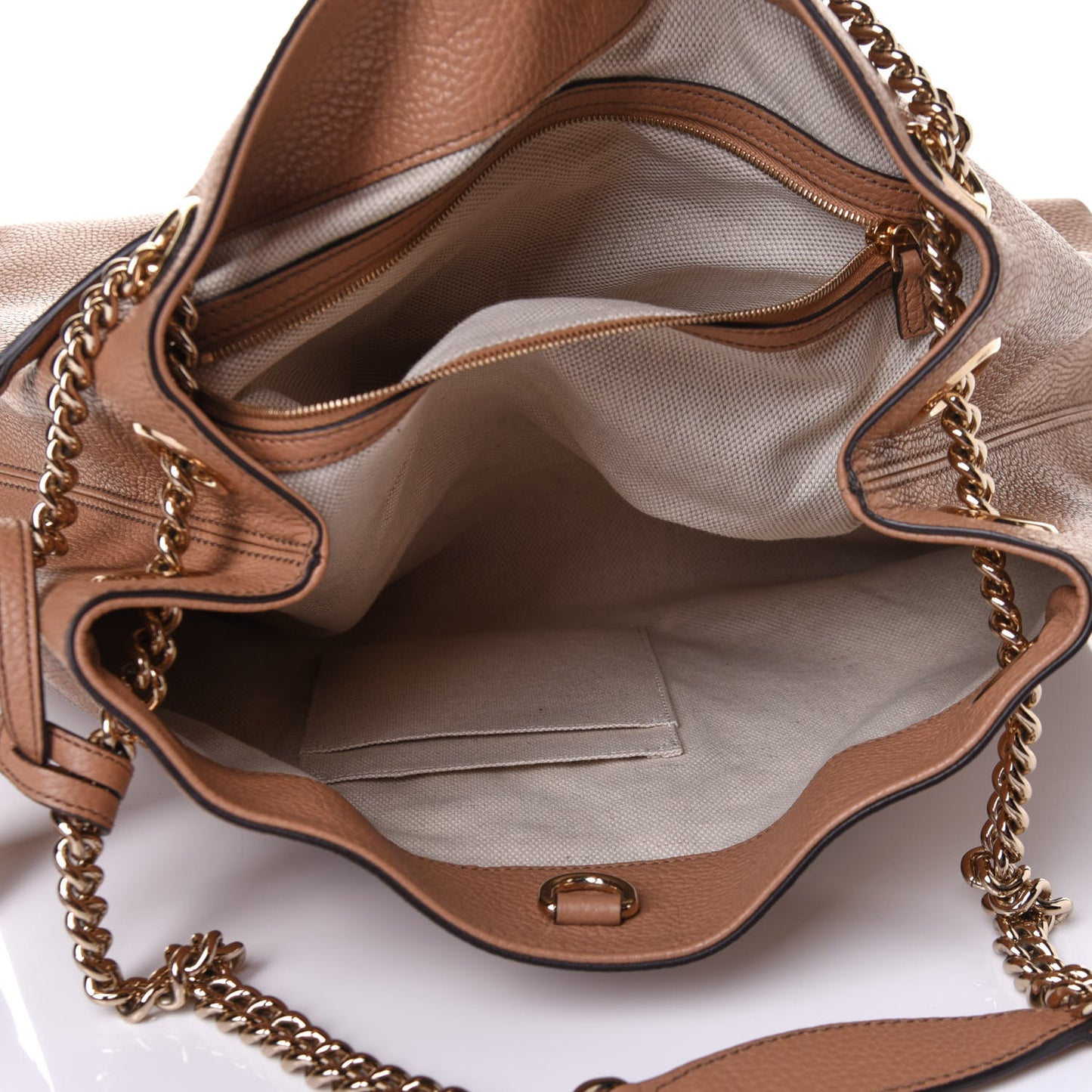 Pebbled Calfskin Medium Soho Chain Shoulder Bag Camelia