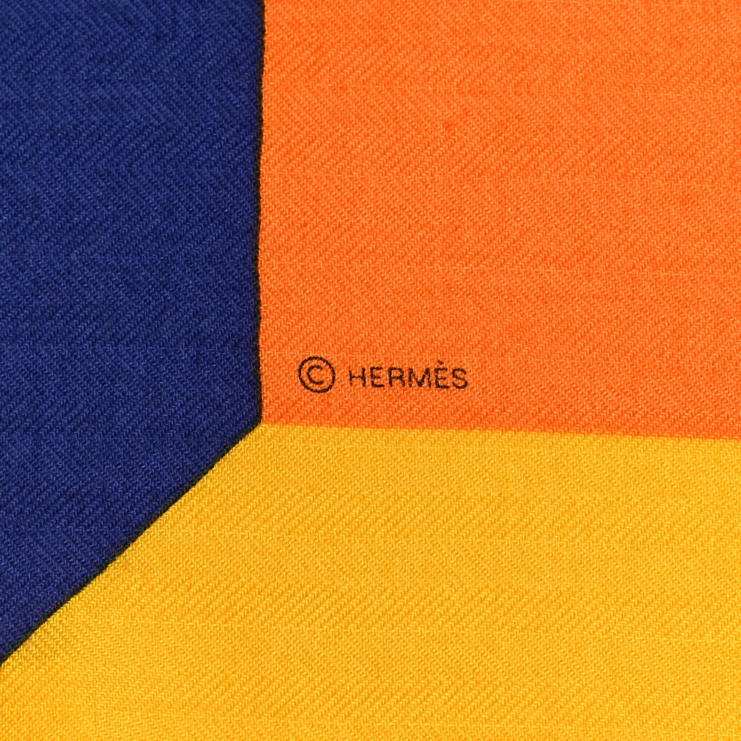 Hermes Cashmere Silk Encadre H Passant Giant Scarf 140 Orange Jaune Bleu 3 of 4