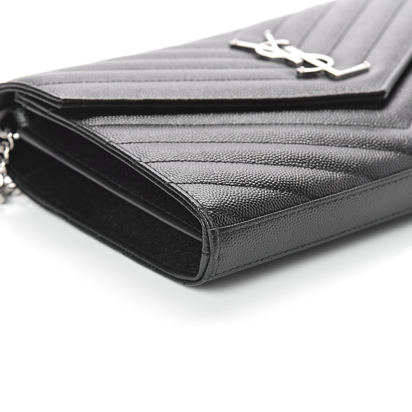 Grain De Poudre Matelasse Chevron Monogram Chain Wallet Black