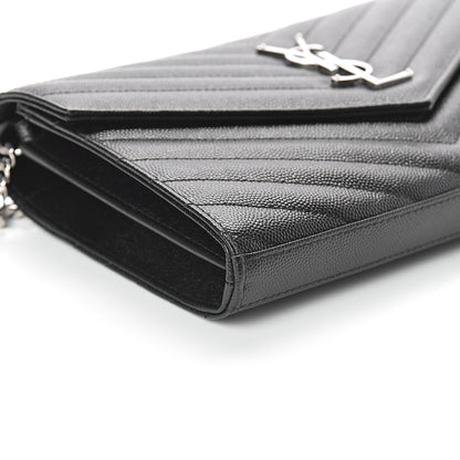 Saint Laurent Grain De Poudre Matelasse Chevron Monogram Chain Wallet Black 7 of 8