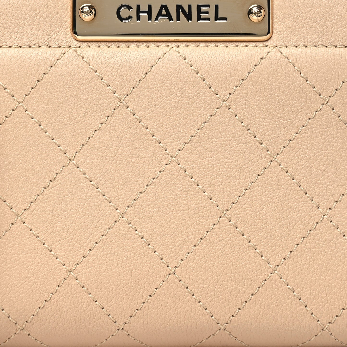 Grained Calfskin Stitched Mini Label Click Shopper Tote Beige
