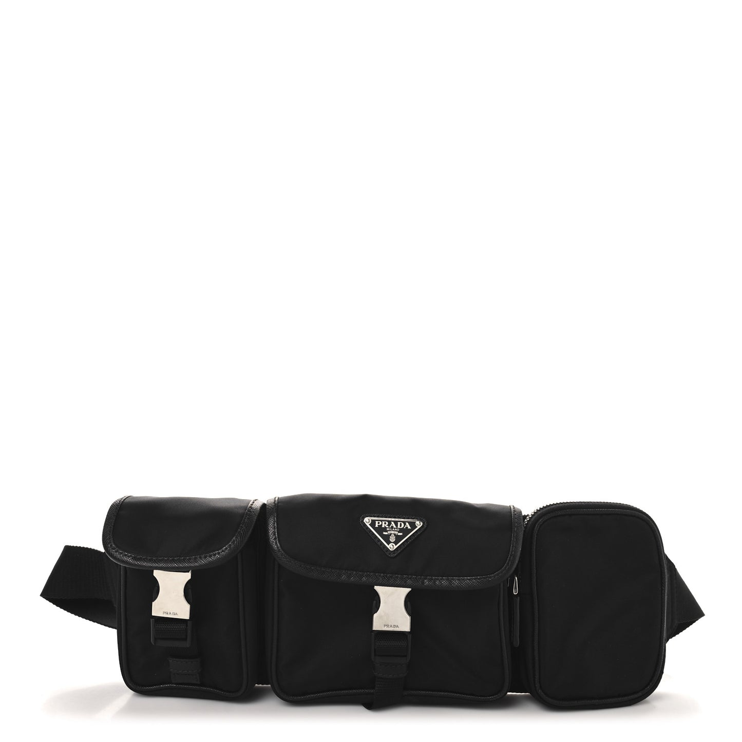 Tessuto Nylon Saffiano Marsupio Triple Pocket Belt Bag Black