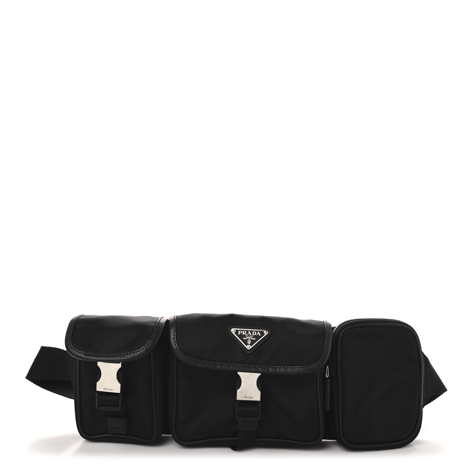 Prada Tessuto Nylon Saffiano Marsupio Triple Pocket Belt Bag Black 1 of 11