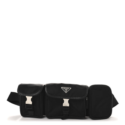 Prada Tessuto Nylon Saffiano Marsupio Triple Pocket Belt Bag Black 1 of 11