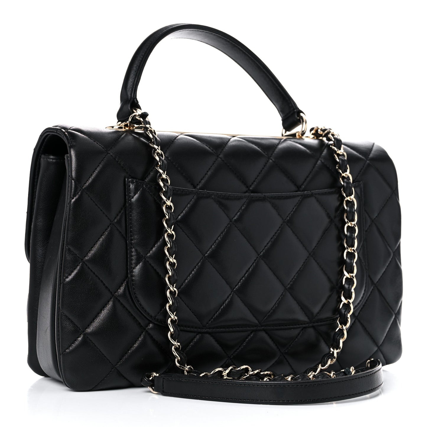 Lambskin Quilted Medium Trendy CC Flap Dual Handle Bag Black