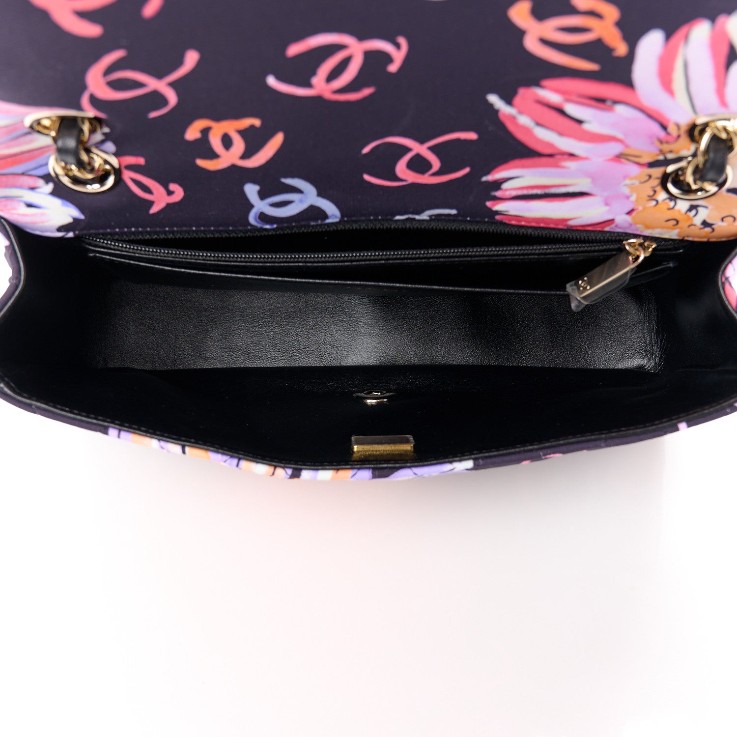 Chanel Printed Fabric Quilted Camellia Flap Black Multicolor 6 of 12